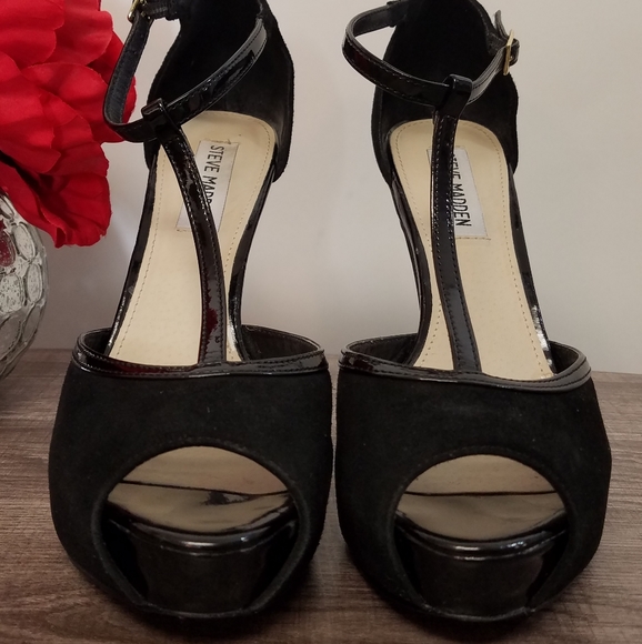 Steve Madden Shoes Heels T-Strap Maggie Black 8 - Picture 3 of 6